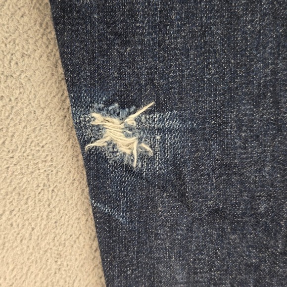 Selvedge Jeans Mens Dark Wash Blue Relaxed Tapered Altered Hem Fits 30x25 - Picture 7 of 16